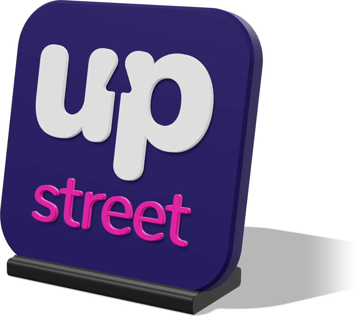Desk Icon with the Upstreet app icon on a black stand